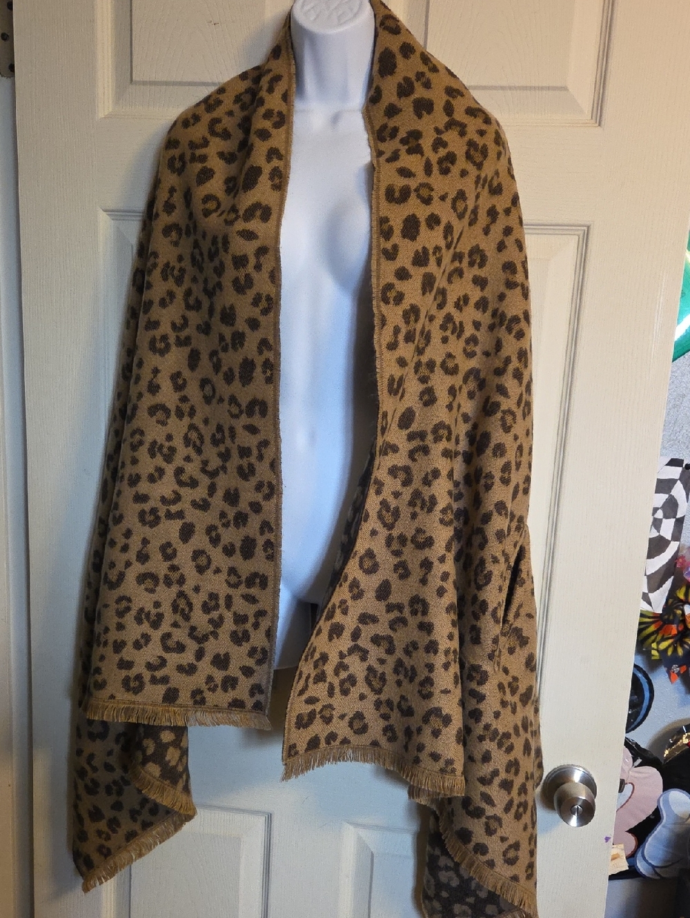 J.Crew reversible leopard print cape-scarf with fringed hem